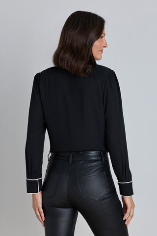 Wynne Tie Neck Blouse - Black/White