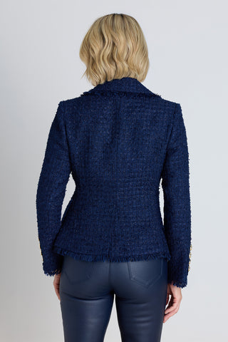 Giselle Single Breasted Tweed Blazer - Navy