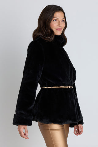 Antonia Belted Fur Jacket - Black, additional styled view on model