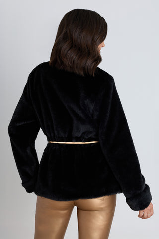 Antonia Belted Fur Jacket - Black, additional styled view on model