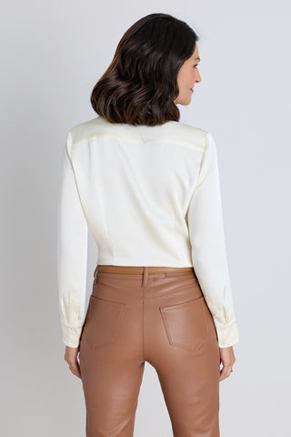 Back view of the Paulina Silk Blouse - Pearl showing the polished silhouette