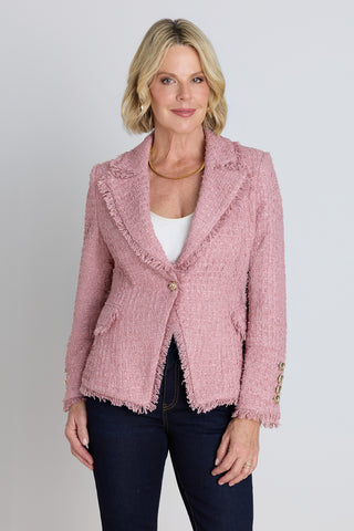 Giselle Single Breasted Tweed Blazer - Blush