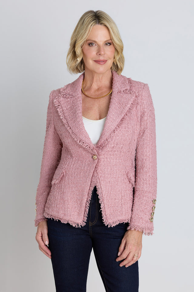 Giselle Single Breasted Tweed Blazer - Blush