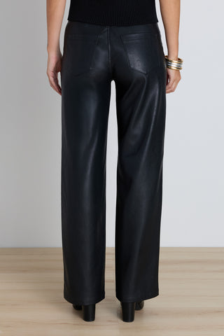 Iman Leather Horsebit Pant in Black, detail of polished horsebit hardware at the waist, The Noli Shop