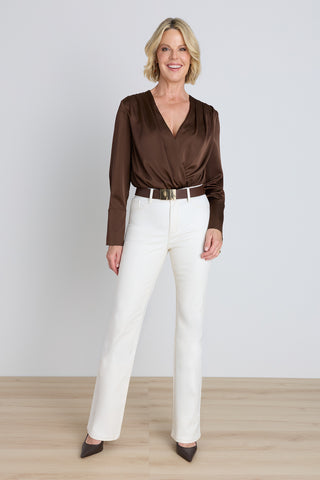 Frances Silk Bodysuit in Java on model, alternate view