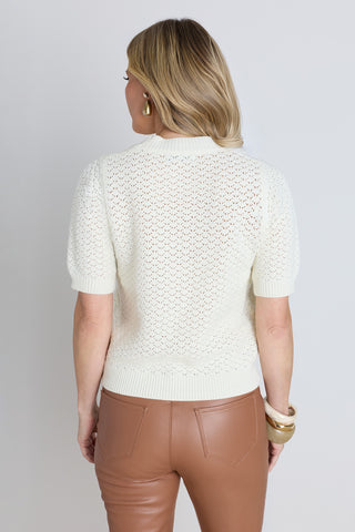 Marian Knit Top in Pearl on model, detail view