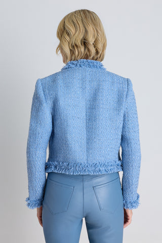 Back view of the Florence Tweed Jacket - Coastal Blue showing the relaxed cut