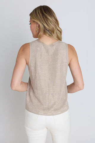 Back view of the Brielle Crystal Tank - Beige showing the easy silhouette