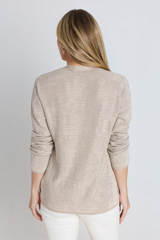 Back view of the Carrie Crystal Cardigan - Beige showing the relaxed fit