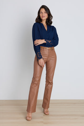 Blake Lace Sleeve Blouse - Navy