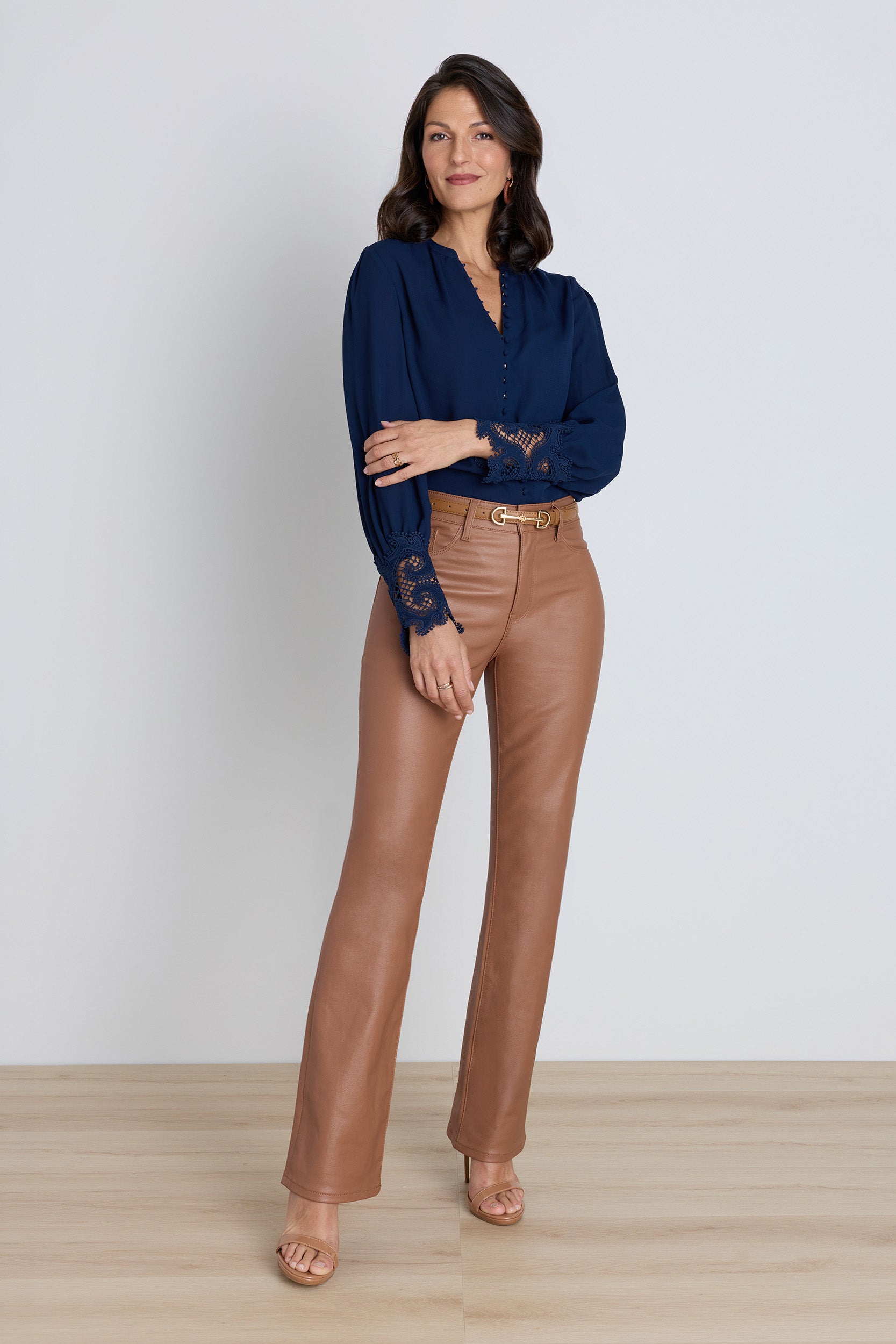 Blake Lace Sleeve Blouse - Navy | The Noli Shop