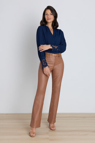 Blake Lace Sleeve Blouse - Navy
