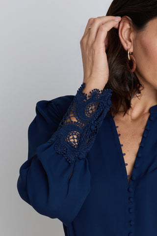 Blake Lace Sleeve Blouse - Navy