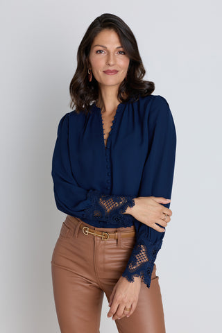 Blake Lace Sleeve Blouse - Navy