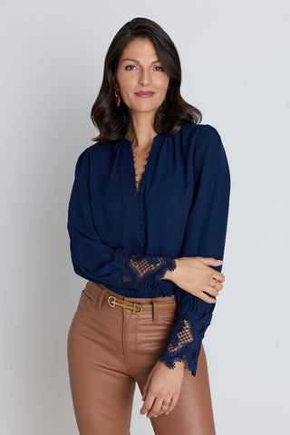 Blake Lace Sleeve Blouse - Navy