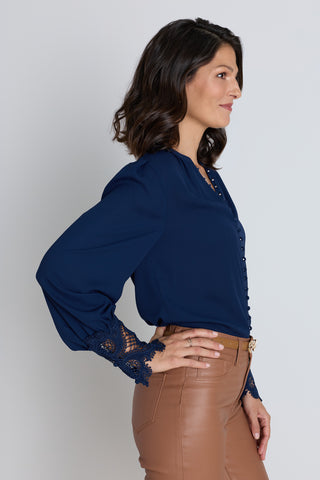 Blake Lace Sleeve Blouse - Navy