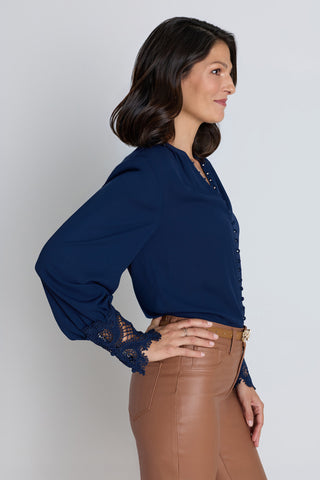 Blake Lace Sleeve Blouse - Navy