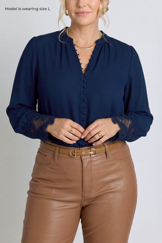 Blake Lace Sleeve Blouse - Navy