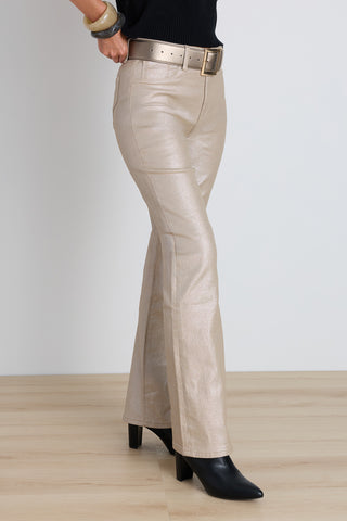 Aria Coated Flare Jean - Champagne