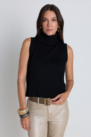 The Ramona Cashmere Sleeveless Sweater in black, a ribbed cashmere shell with a refined finish