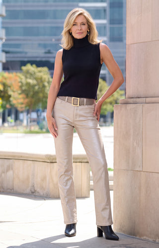 Aria Coated Flare Jean - Champagne
