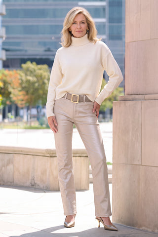 Aria Coated Flare Jean - Champagne