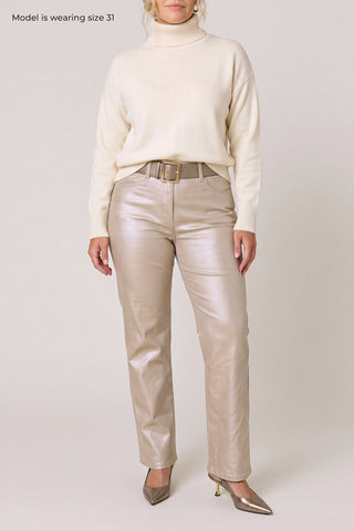 Aria Coated Flare Jean - Champagne