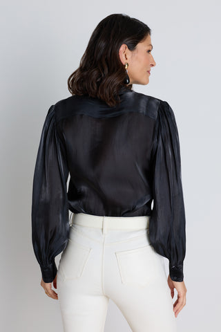 Back view of the Colette Blouse - Black showing the elegant silhouette