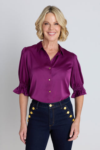 Cindy Ruffle Sleeve Blouse - Mulberry