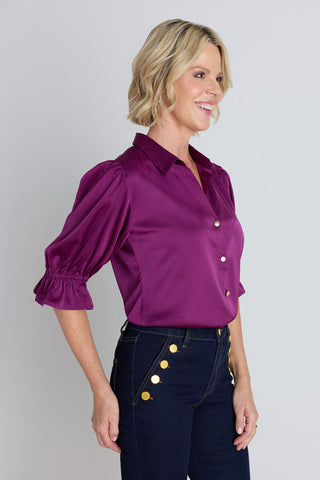 Cindy Ruffle Sleeve Blouse - Mulberry