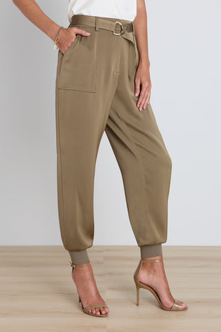 Adrienne Satin Cargo Pant - Olive