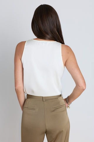 Back view of the Kay Silk Top - Pearl showing the clean silhouette