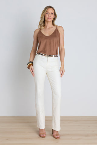 Yara Suede Camisole - Chestnut styled view showing the rich brown suede finish