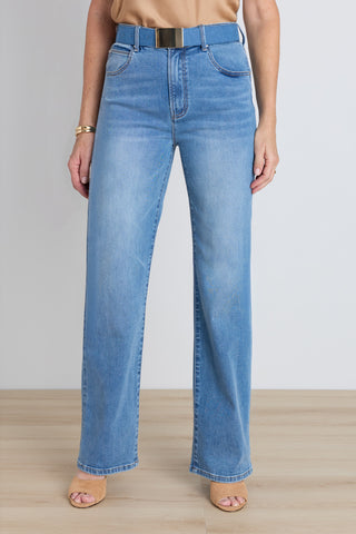 The Marilyn Straight Leg Jean in medium blue, high-rise straight-leg denim with a classic wash