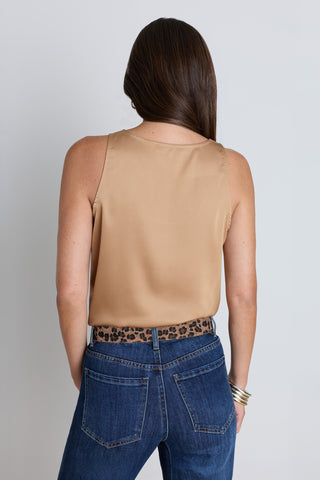 Back view of the Kay Silk Top - Mocha showing the sleek silhouette