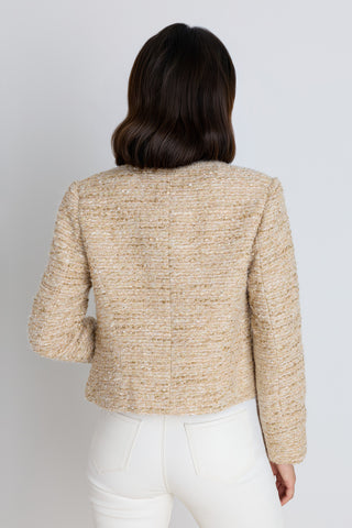 Back view of the Gabrielle Tweed Blazer - Gold Multi showing the tailored silhouette