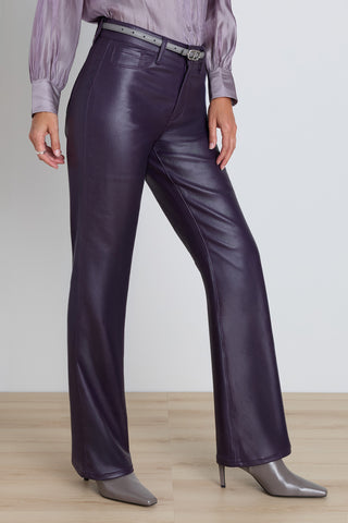 Aria Coated Flare Jean in Midnight Plum styled full-length view