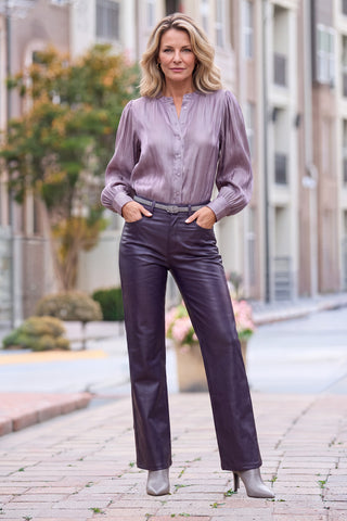 Aria Coated Flare Jean - Midnight Plum