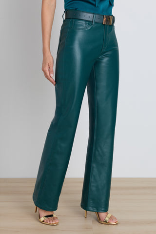 Aria Coated Flare Jean in Deep Teal styled full-length view, The Noli Shop