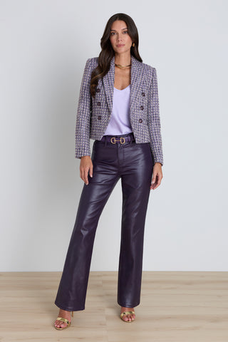 Gabrielle Double Breasted Tweed Blazer - Lavender Multi styled view showing the peaked lapels and tailored waist