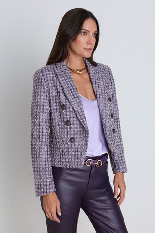 Gabrielle Double Breasted Tweed Blazer - Lavender Multi, additional styled view on model