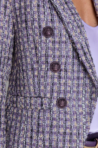 Gabrielle Double Breasted Tweed Blazer - Lavender Multi, additional styled view on model