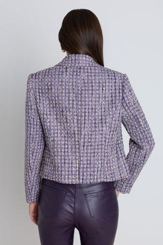 Gabrielle Double Breasted Tweed Blazer - Lavender Multi, additional styled view on model