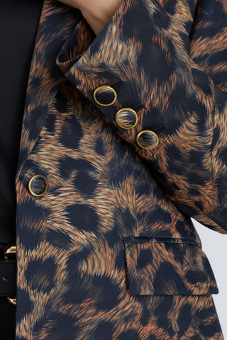 Cheryl Single Breasted Blazer in Leopard worn by model, alternate angle, refined leopard blazer, The Noli Shop