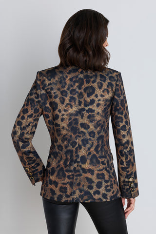 Cheryl Single Breasted Blazer in Leopard styled over black outfit, statement leopard tailoring, The Noli Shop