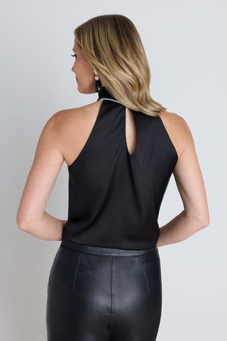 Rina Tie Neck Blouse - Black/White