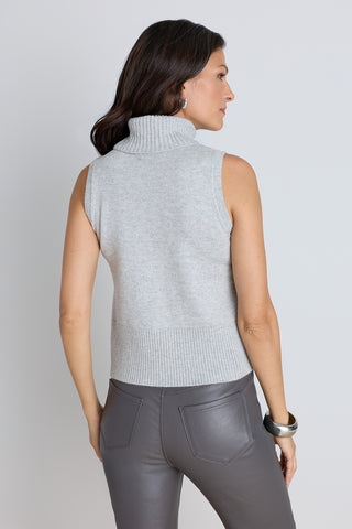 Back view of the Ramona Cashmere Sweater - Mist Grey showing the layerable silhouette