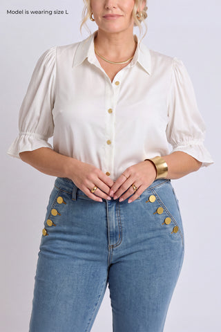 Cindy Ruffle Sleeve Blouse - White