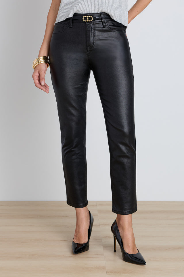Elaine Coated Skinny Jean in Black on model