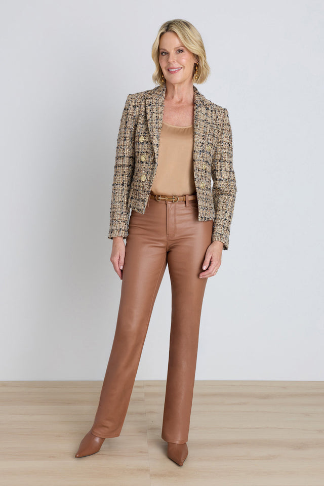 Gabrielle Double Breasted Tweed Blazer - Latte Multi